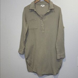 P CILL beige waffle gauge organic cotton Tunic Top size small with pockets